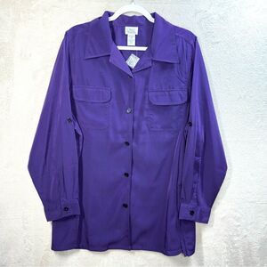 Only Necessities Purple Button Front Blouse  Roll Tab Sleeve Career Business 20W